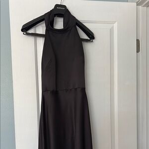 Jenny Yoo Black Silk Halter Dress
